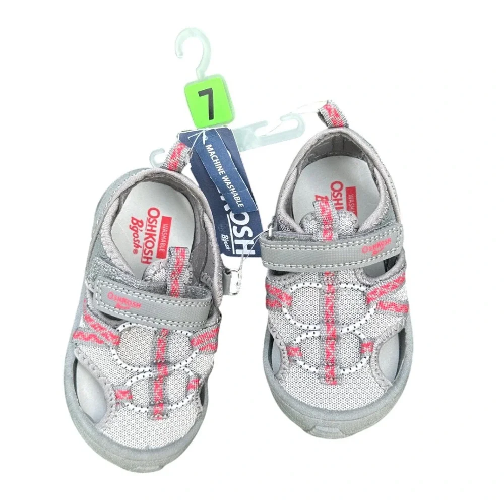 OshKosh B'Gosh Abe Play Sandals Toddler‎ Size 7 Grey Red